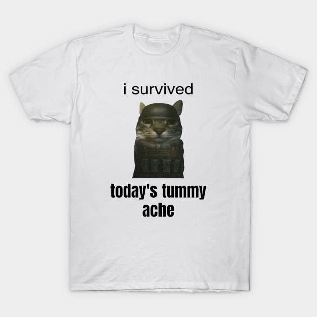 I Survived Today's Tummy Ache Funny Army Cat Tummy Ache Meme T-Shirt by KC Crafts & Creations